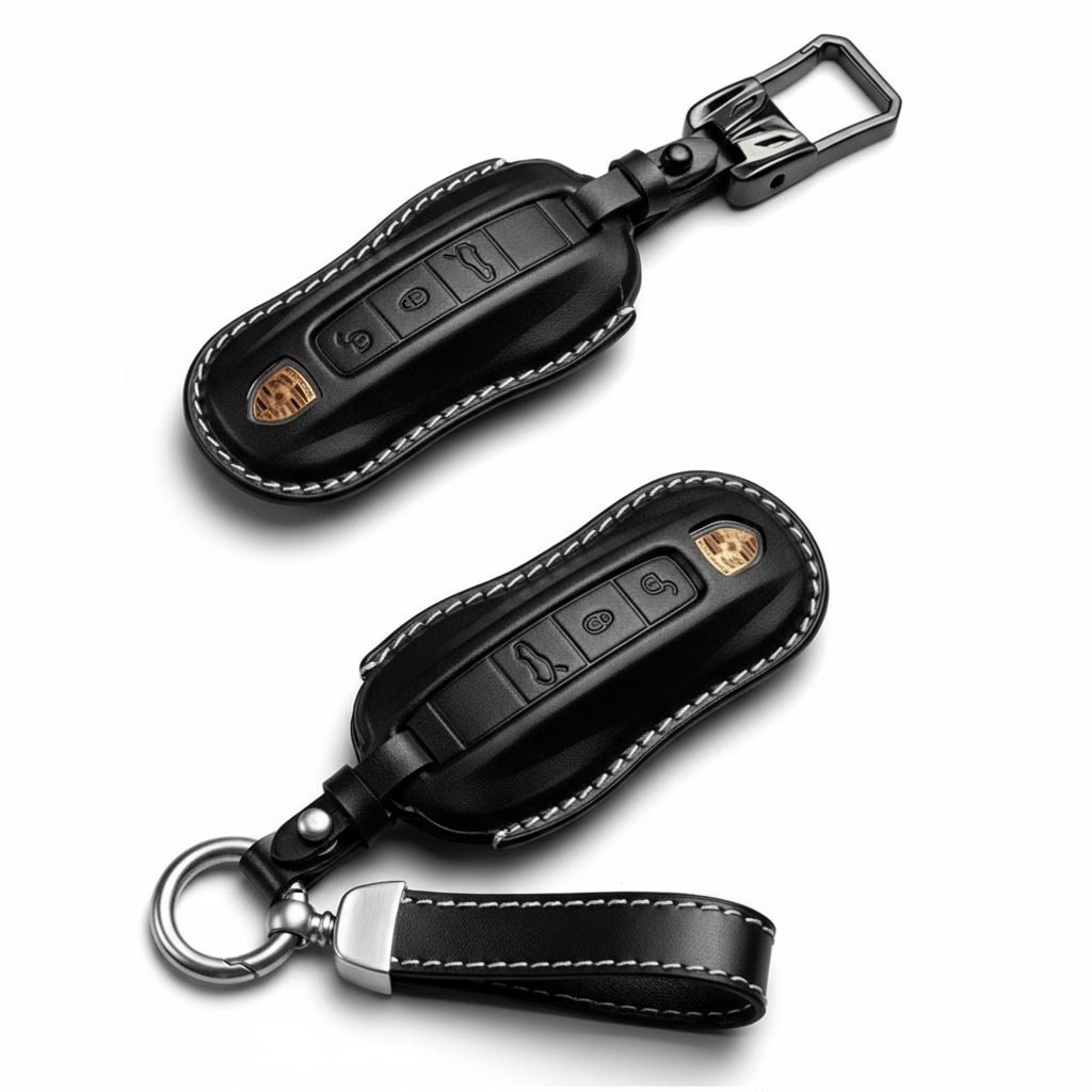 HIBEYO Autoschlüssel Hülle Für Porsche - Leder & Aluminium, Schutz Für Macan, Taycan, 911 Usw.