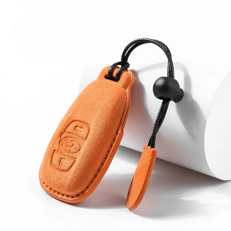 Subaru Alcantara suede key fob cover in orange