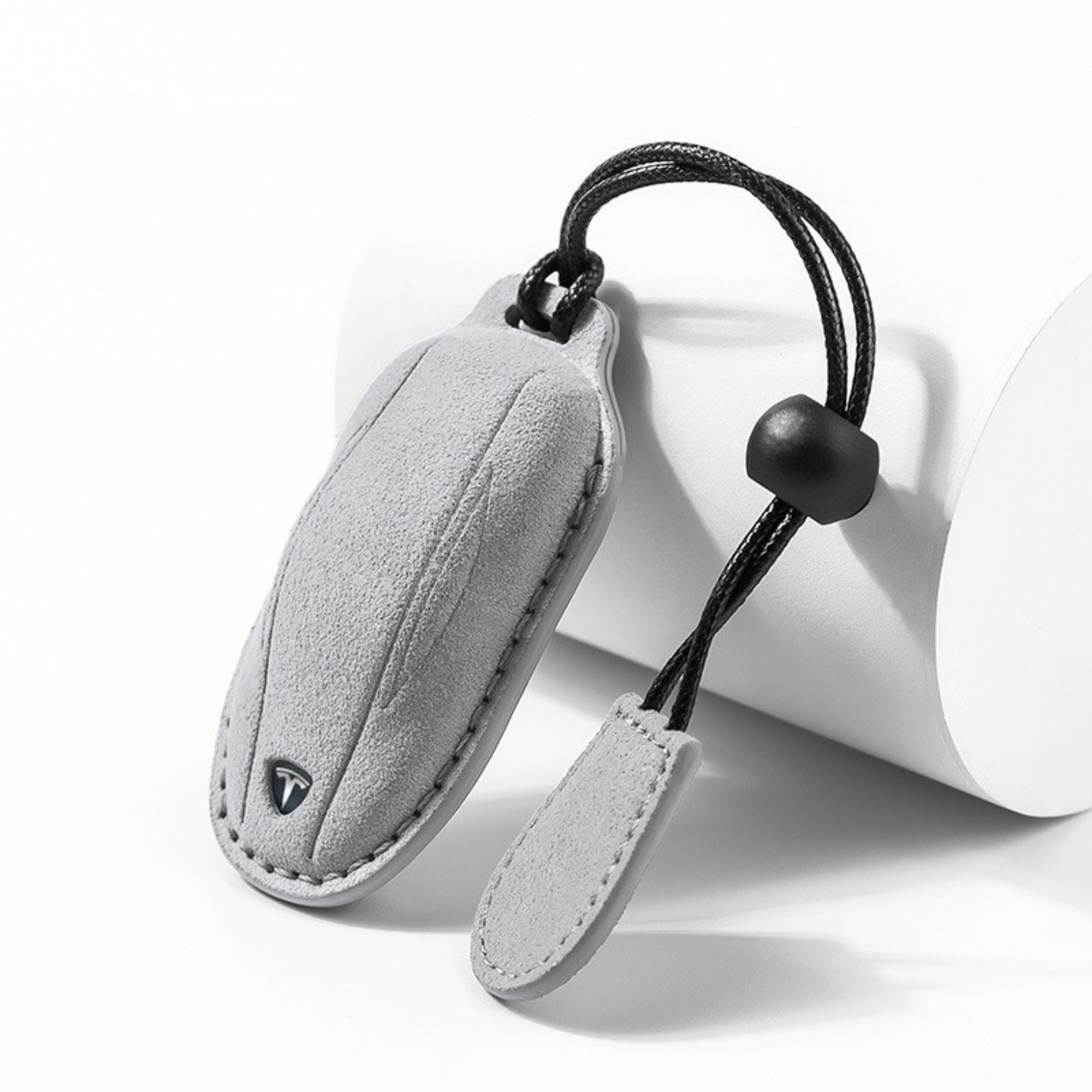 Grey Alcantara key cover for Tesla – elegant protection