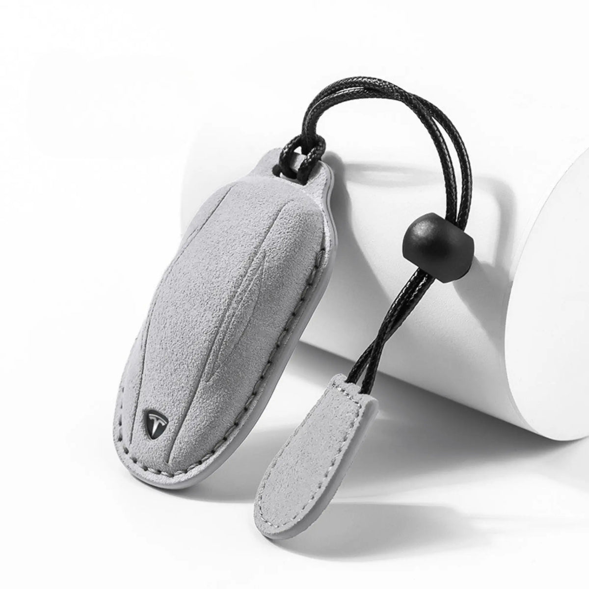 Tesla Alcantara suede key fob cover in light grey