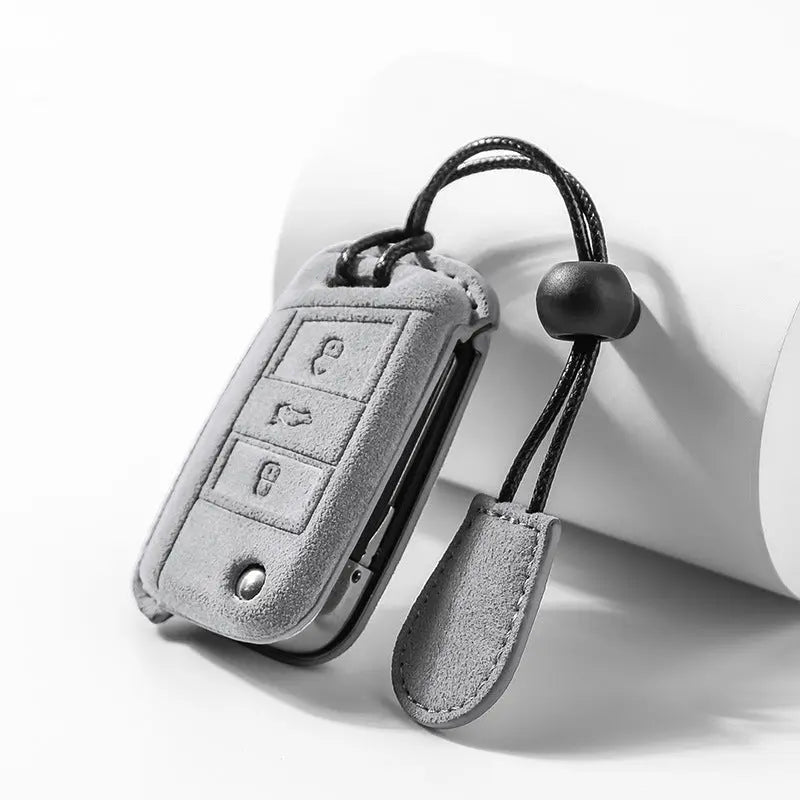Volkswagen Alcantara suede key fob cover in light grey